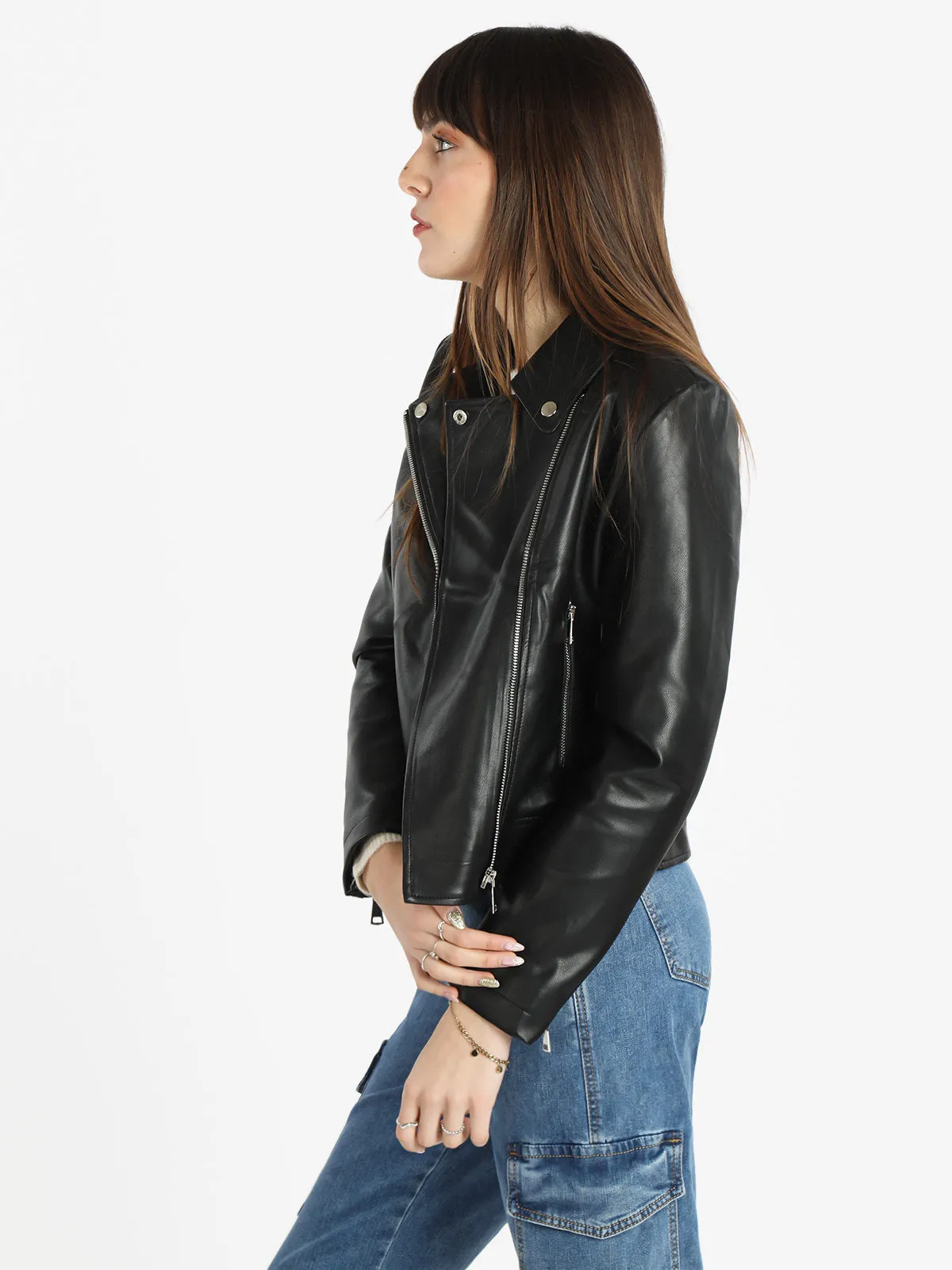 Solada Blouson biker en simili cuir pour femme