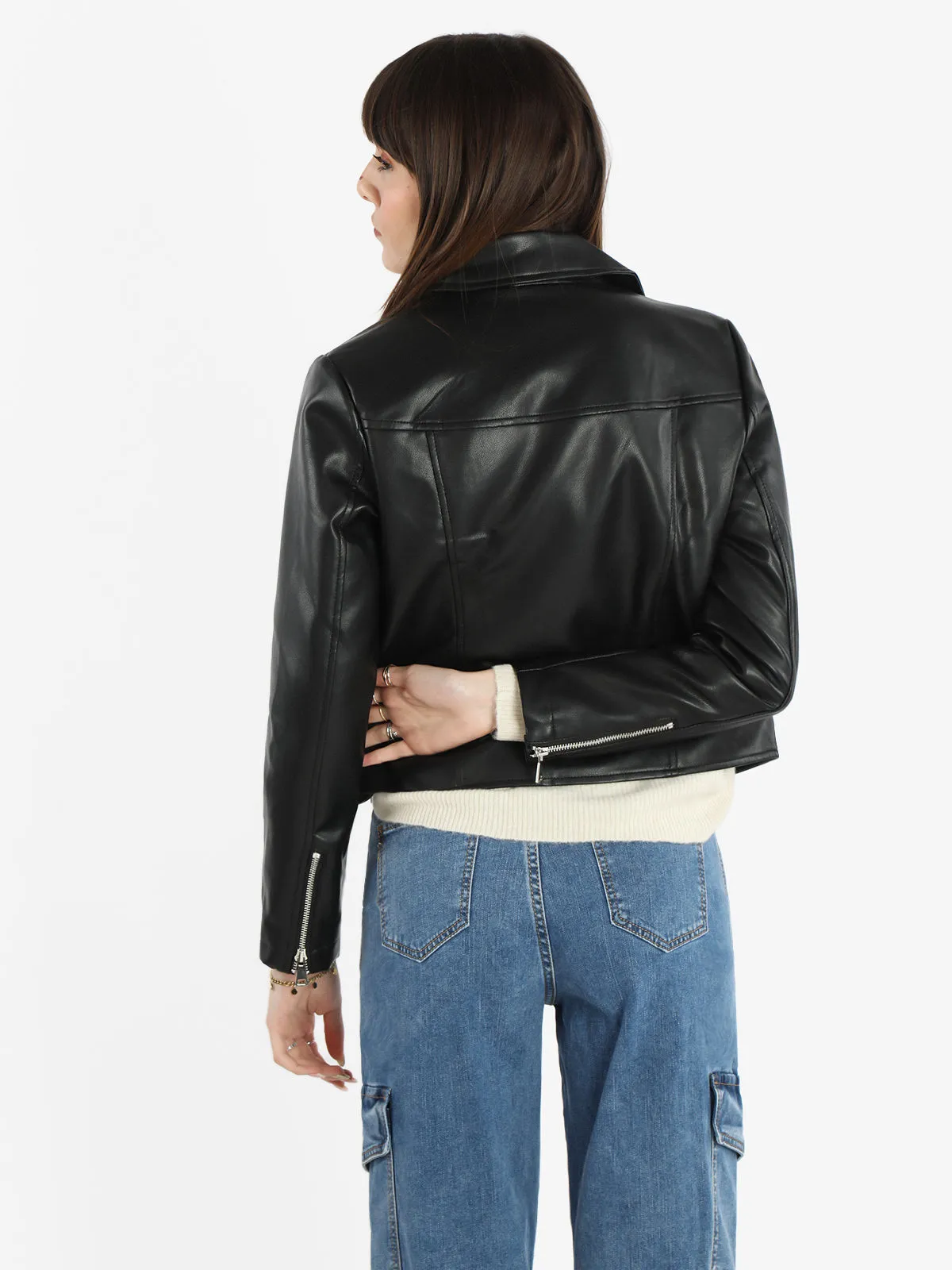 Solada Blouson biker en simili cuir pour femme