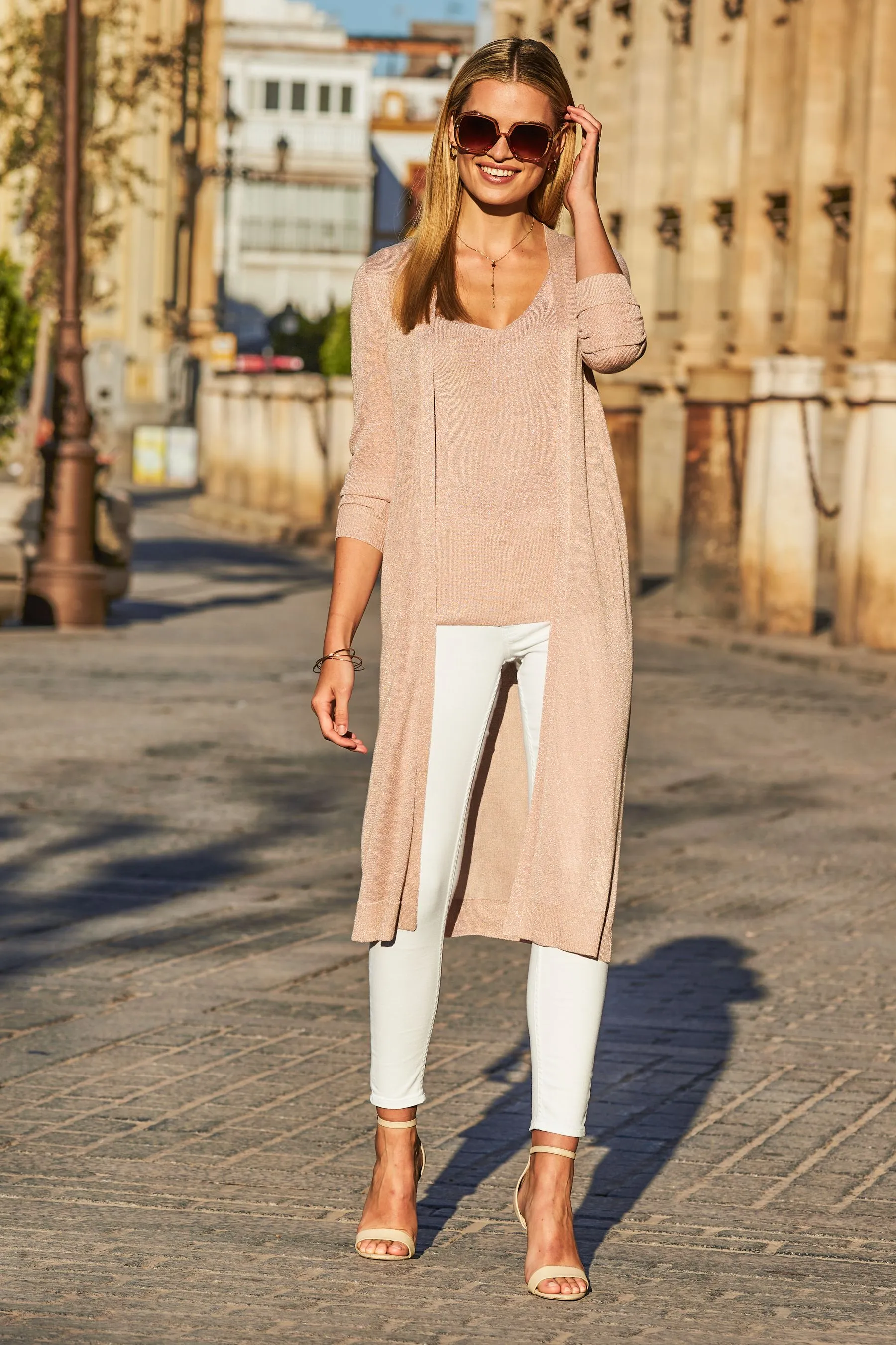 Sosandar - Cardigan lungo metallizzato super luccicante    