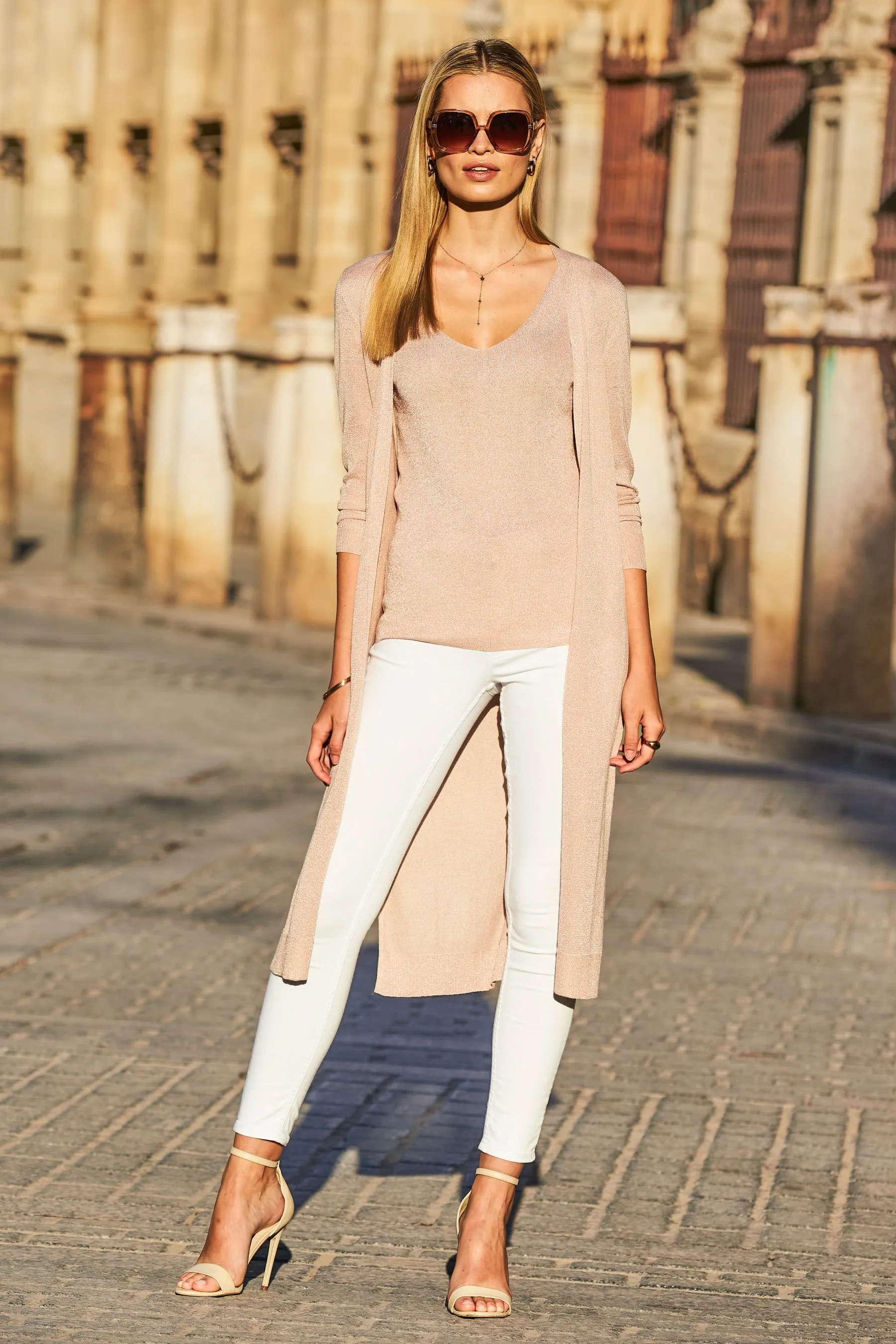 Sosandar - Cardigan lungo metallizzato super luccicante    