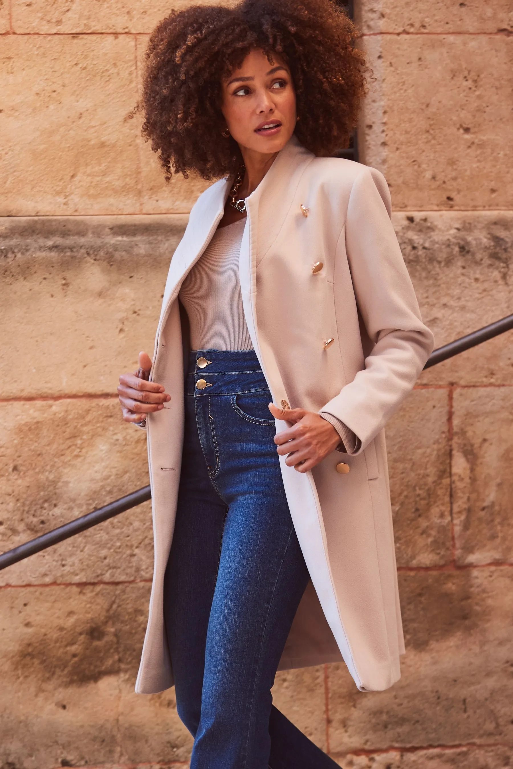 Sosandar Collo a imbuto cappotto con tasche