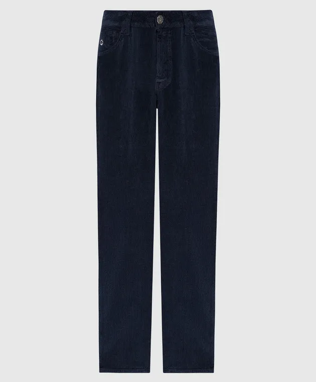 Stefano Ricci Pantaloni in velluto blu con logo MST33S0070T0005