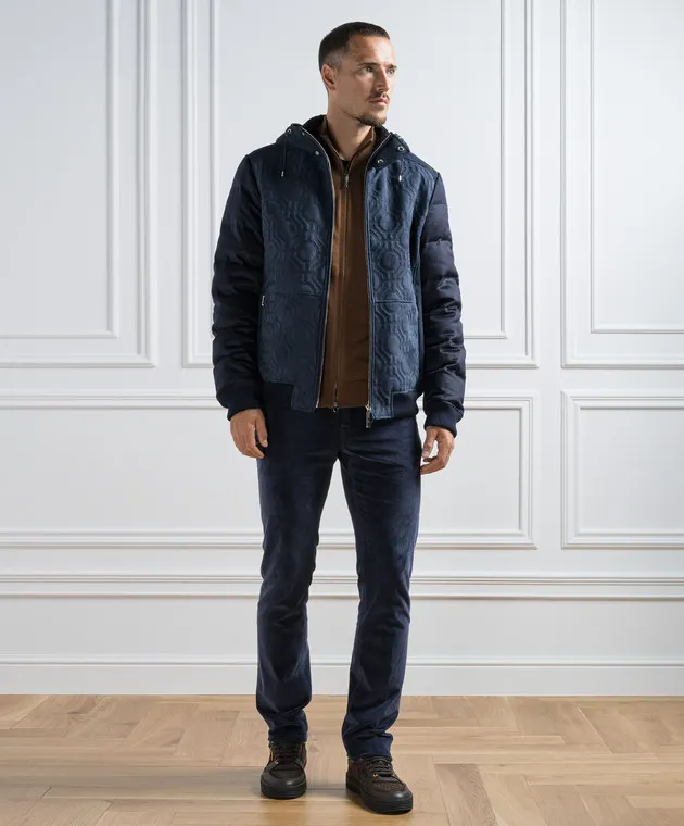 Stefano Ricci Pantaloni in velluto blu con logo MST33S0070T0005