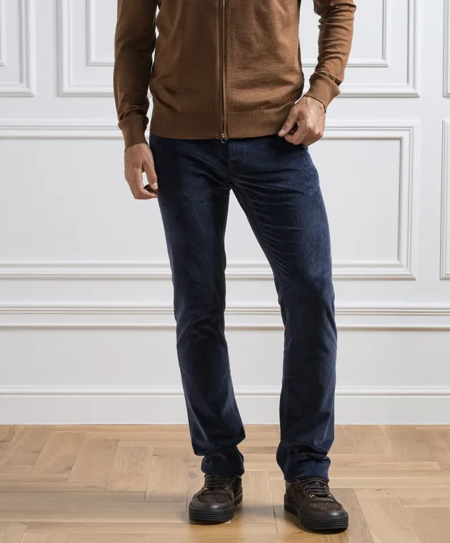 Stefano Ricci Pantaloni in velluto blu con logo MST33S0070T0005