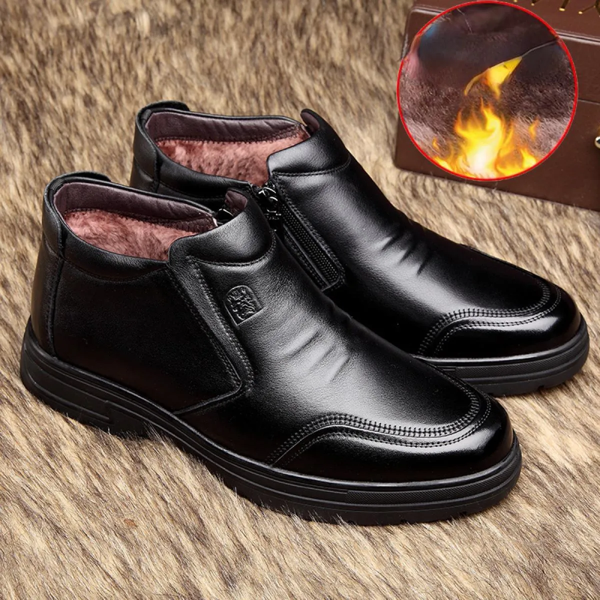 Stivali invernali da uomo in pelle ispessita Scarpe da lavoro alte in cotone Testa tonda antiscivolo Comode scarpe da passeggio