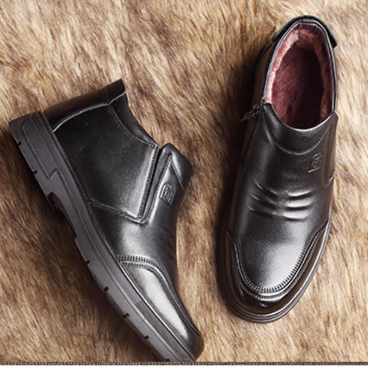 Stivali invernali da uomo in pelle ispessita Scarpe da lavoro alte in cotone Testa tonda antiscivolo Comode scarpe da passeggio