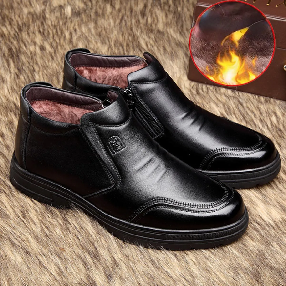 Stivali invernali da uomo in pelle ispessita Scarpe da lavoro alte in cotone Testa tonda antiscivolo Comode scarpe da passeggio