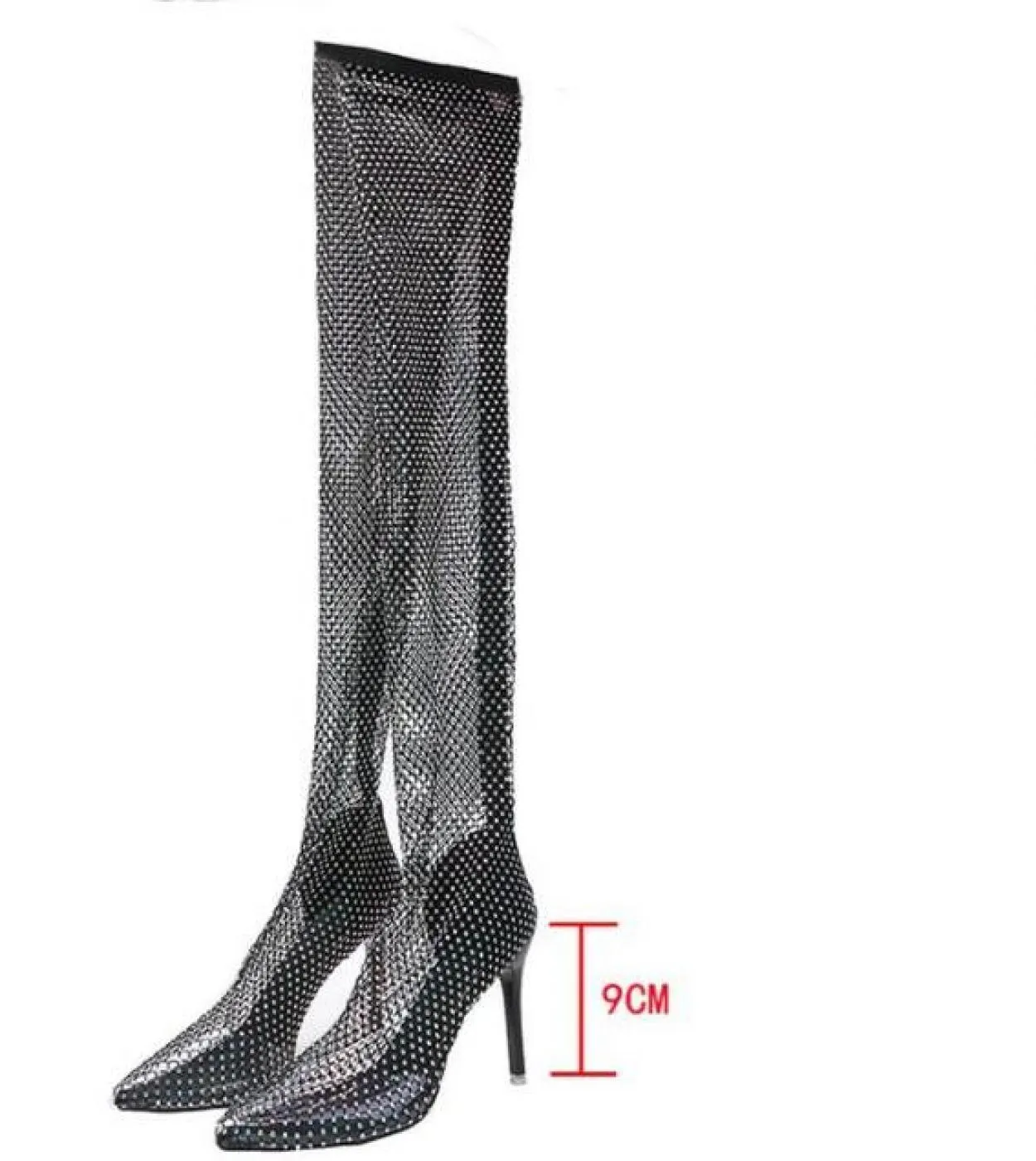 Summer Bling Bling Rhinestone Mesh Pointed Toe Sandals Ankle Boots Stiletto High Heels Female Crystal Mesh Shoes Sandals