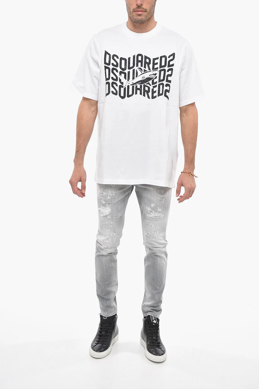 T-Shirt Girocollo Slouch Fit SHARK con Stampa