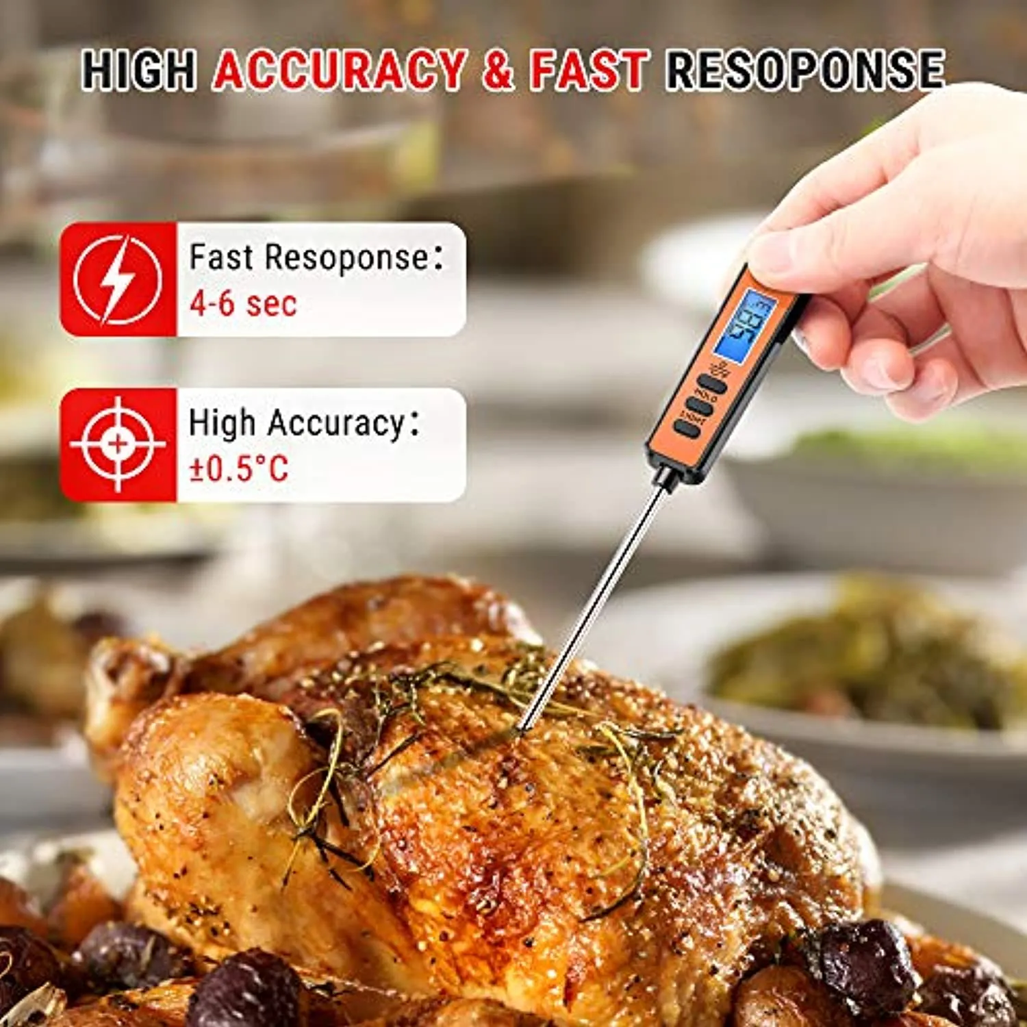 ThermoPro TP01S Termometro da Cucina Professionale con Lettura Istantanea con Sonda Lunga, Termometro Carne Digitale per Aliment