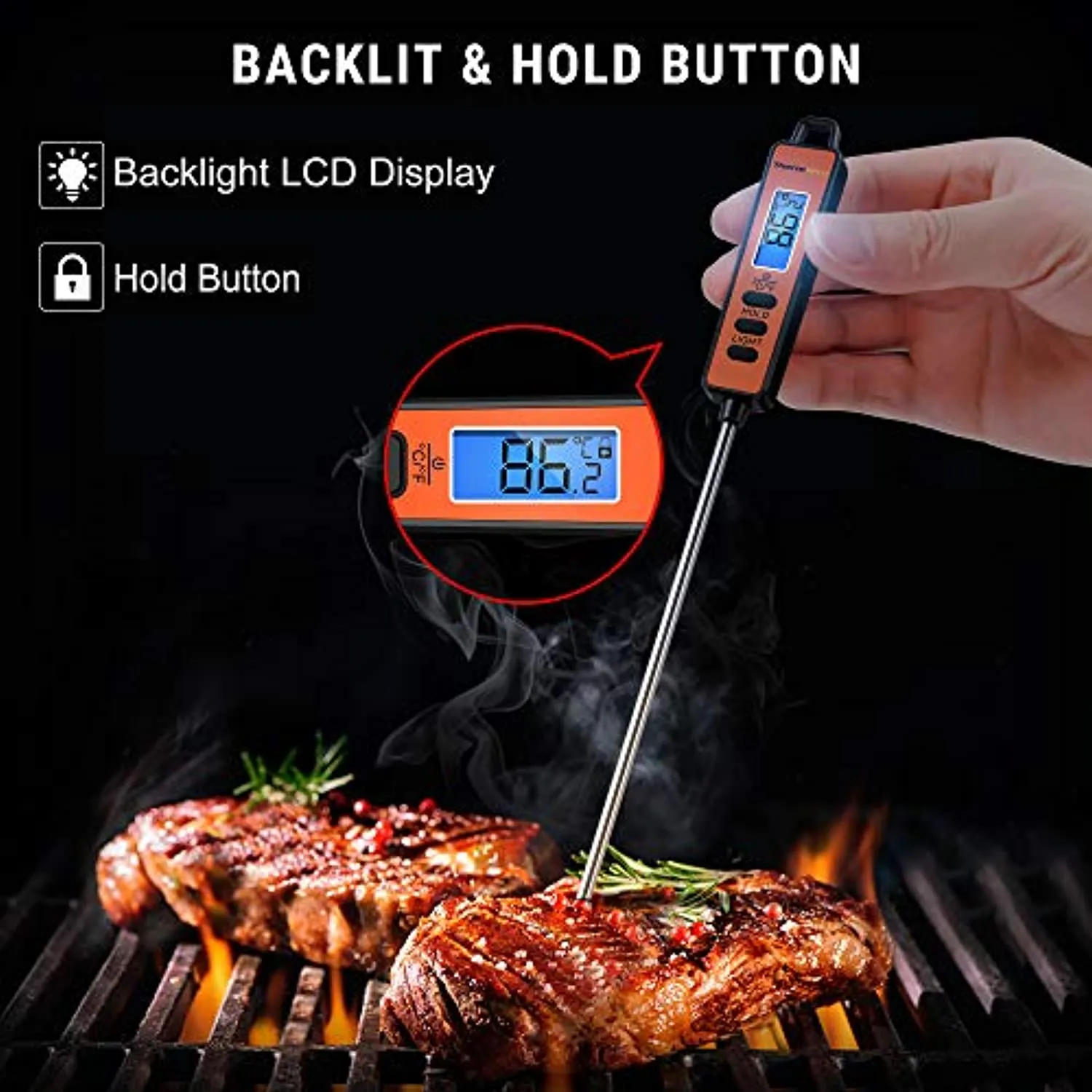 ThermoPro TP01S Termometro da Cucina Professionale con Lettura Istantanea con Sonda Lunga, Termometro Carne Digitale per Aliment