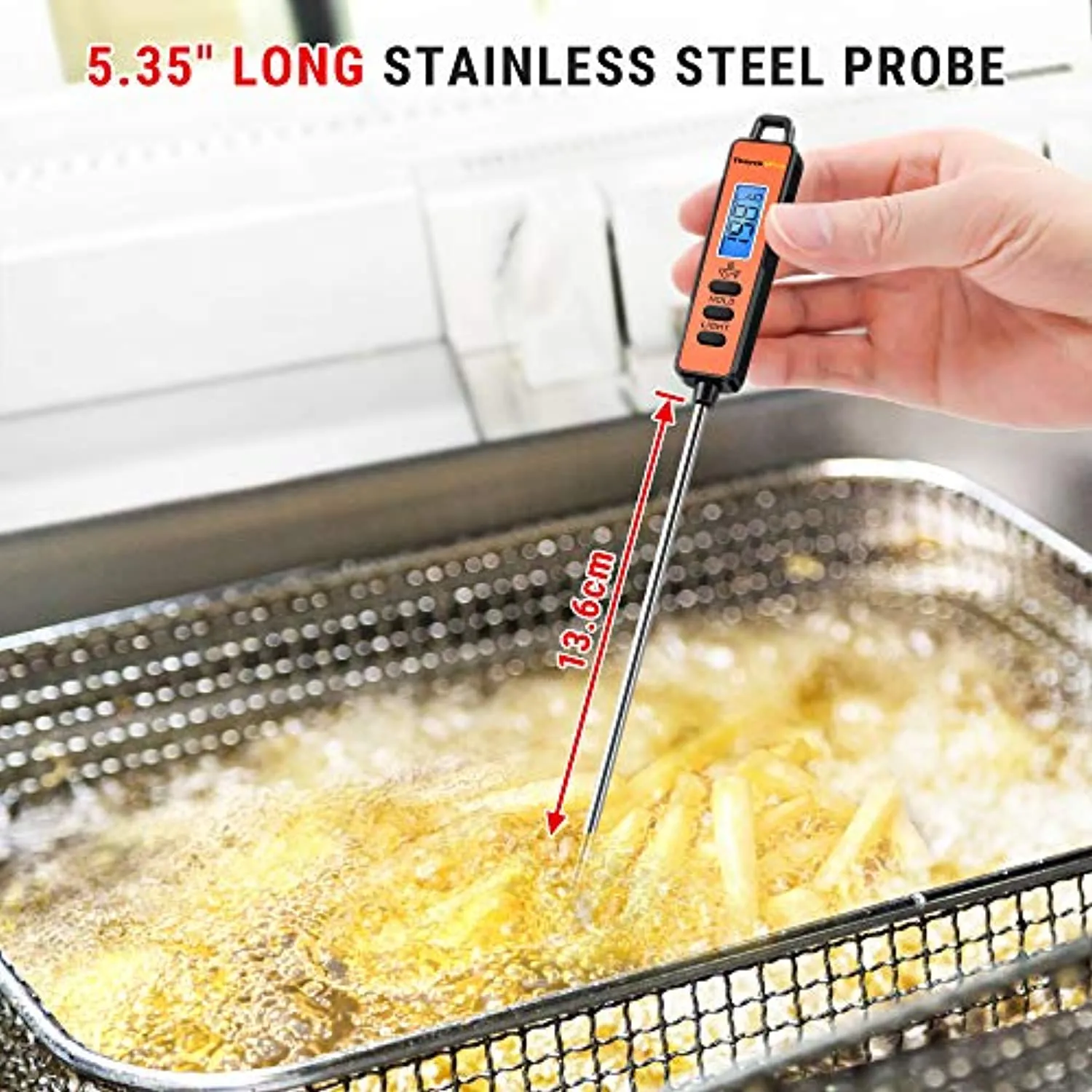 ThermoPro TP01S Termometro da Cucina Professionale con Lettura Istantanea con Sonda Lunga, Termometro Carne Digitale per Aliment