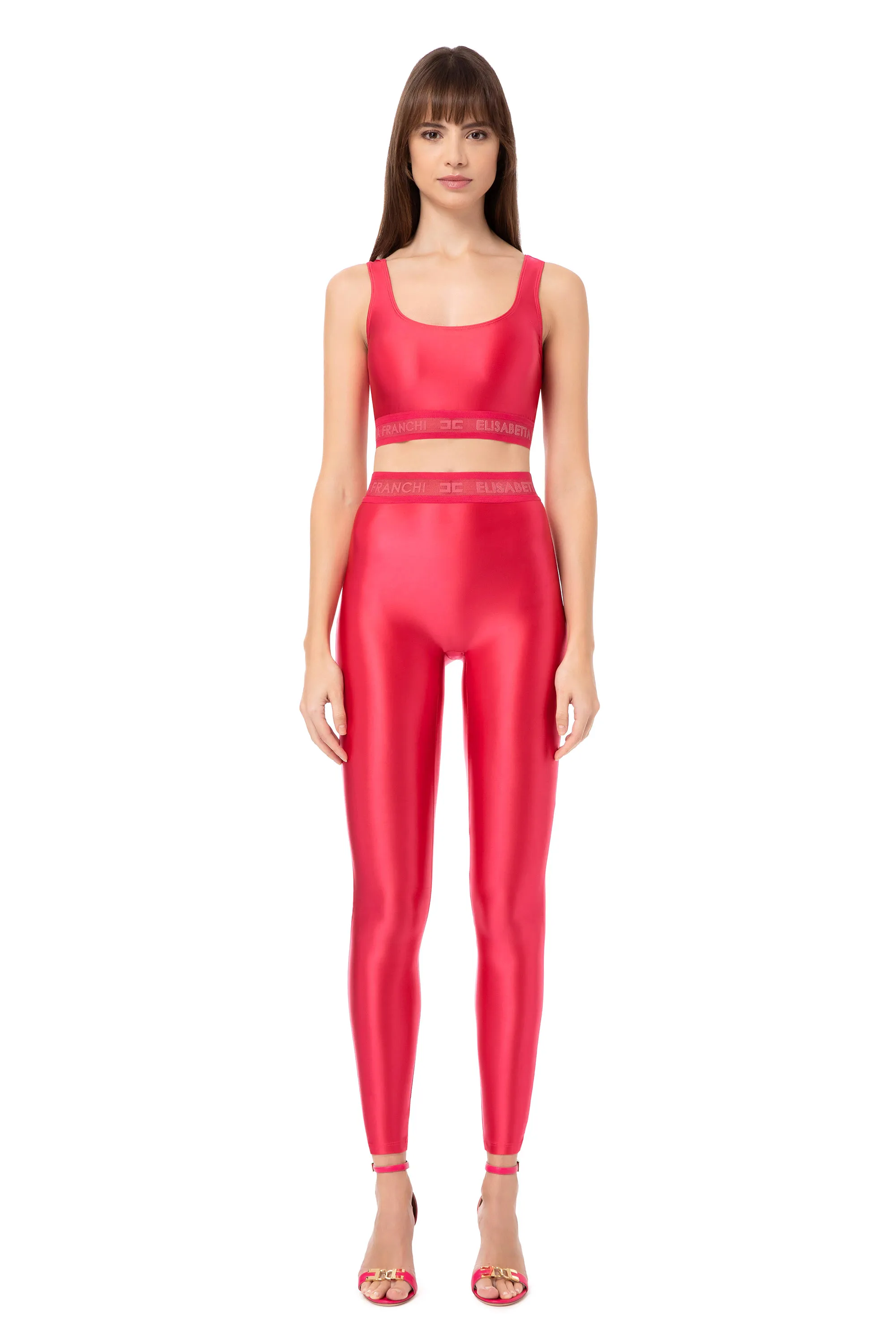 Top smanicato in lycra lucida
