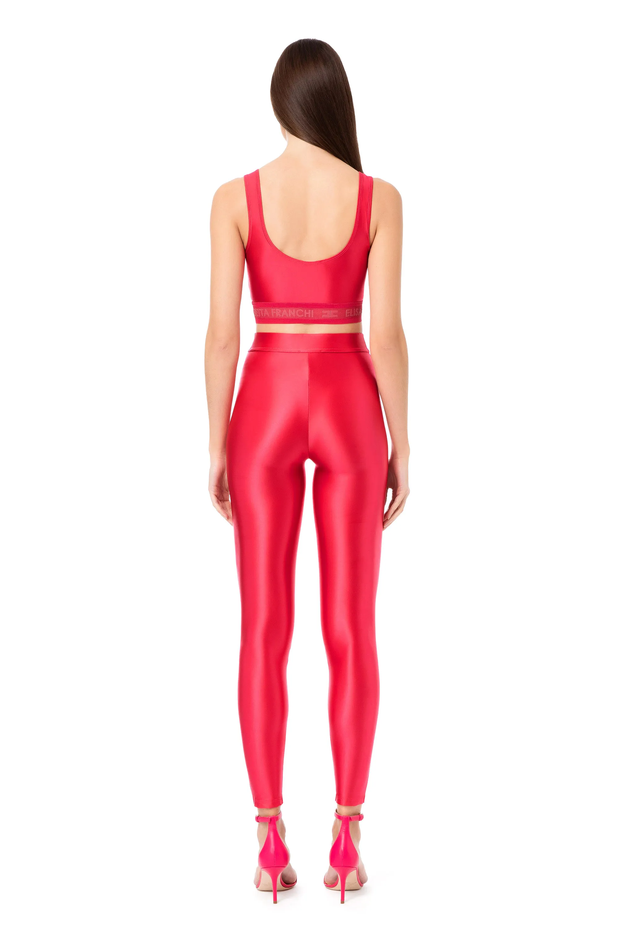 Top smanicato in lycra lucida