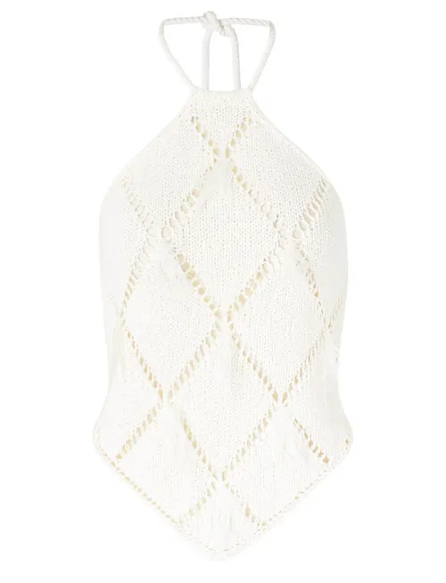 Top Twinset a losanghe con piume bianco neve
