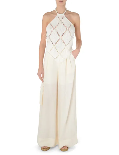 Top Twinset a losanghe con piume bianco neve