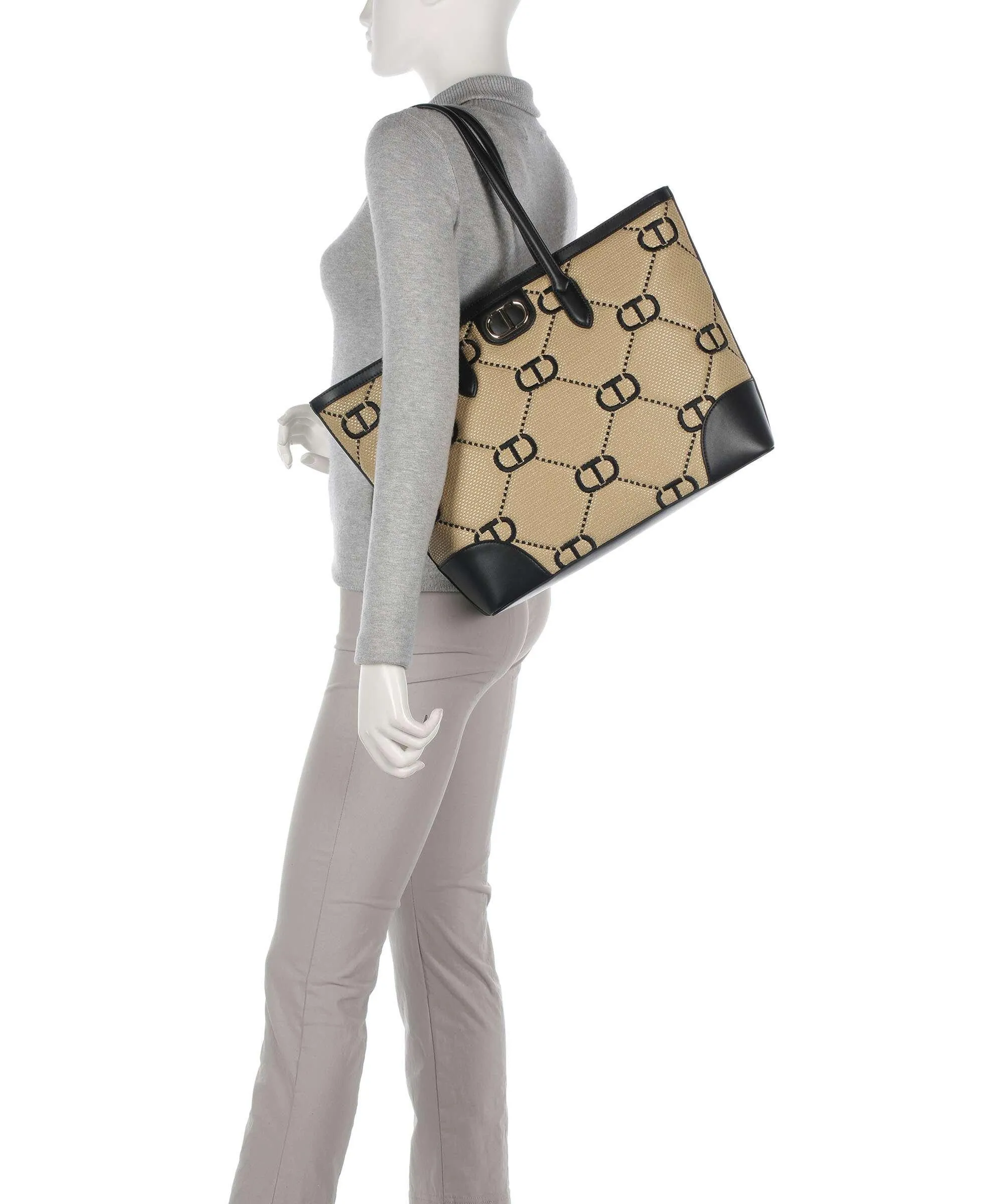  Twinset Palermo Borsa shopper polipropilene, poliestere, poliuretano nero/beige  