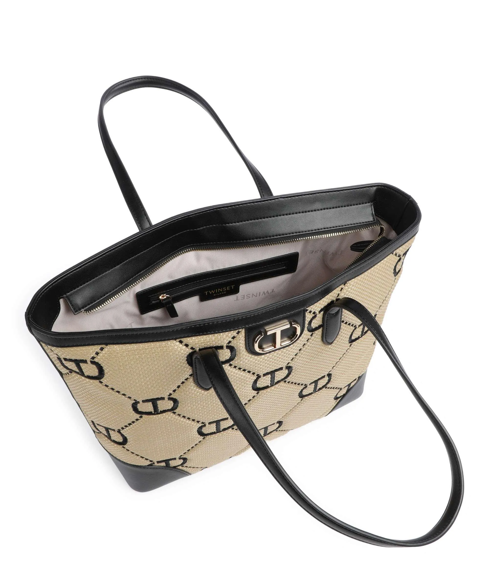  Twinset Palermo Borsa shopper polipropilene, poliestere, poliuretano nero/beige  