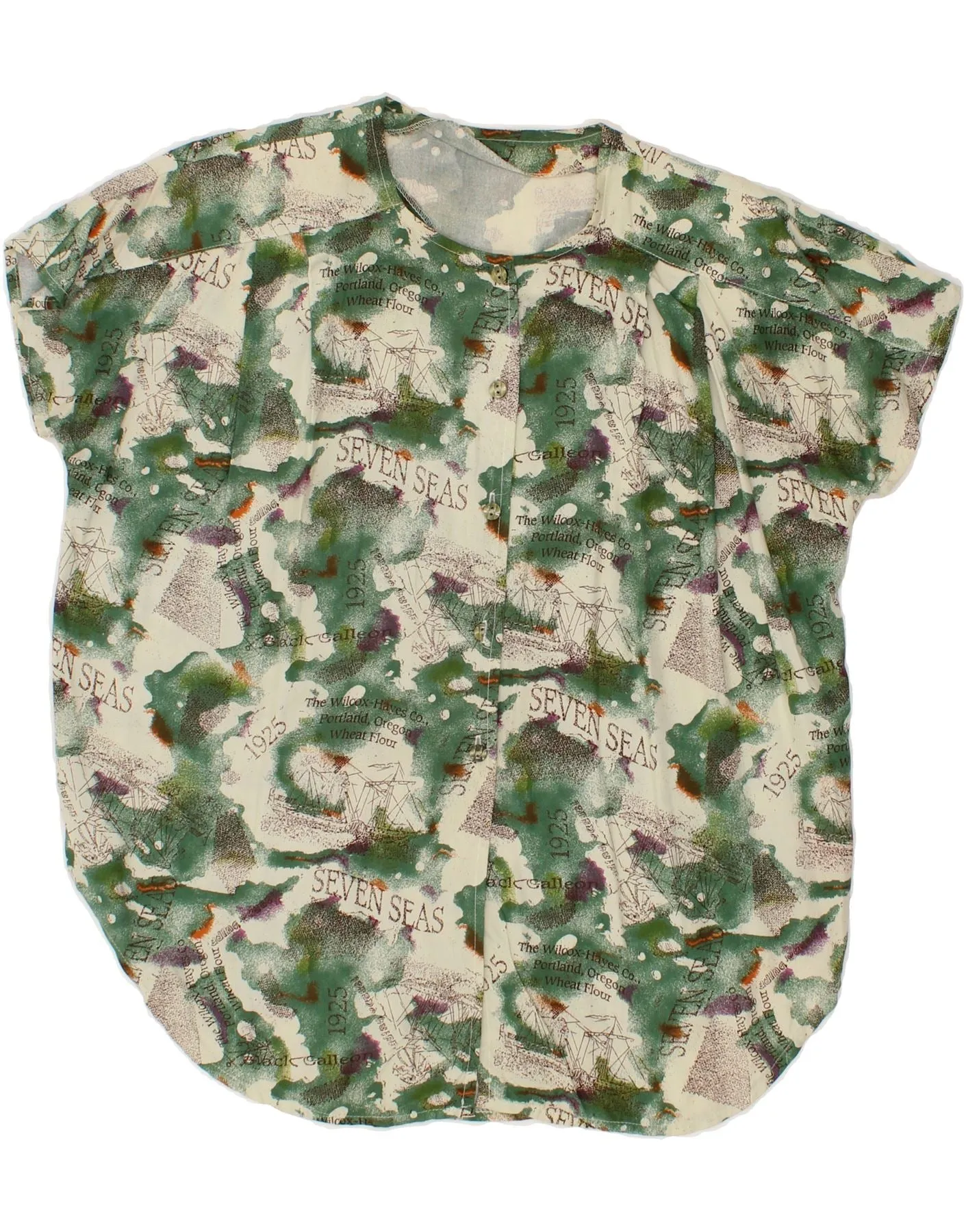 VINTAGE Womens Graphic Shirt Blouse UK 18 XL Green