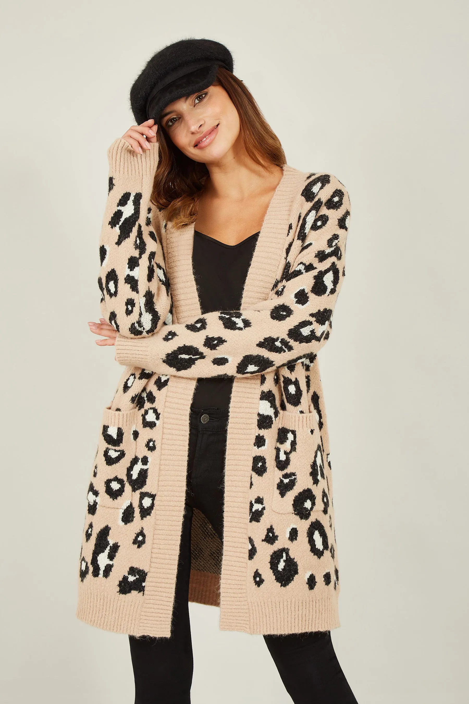 Yumi - Cardigan lungo lavorato a Animal Stampa con intarsi    