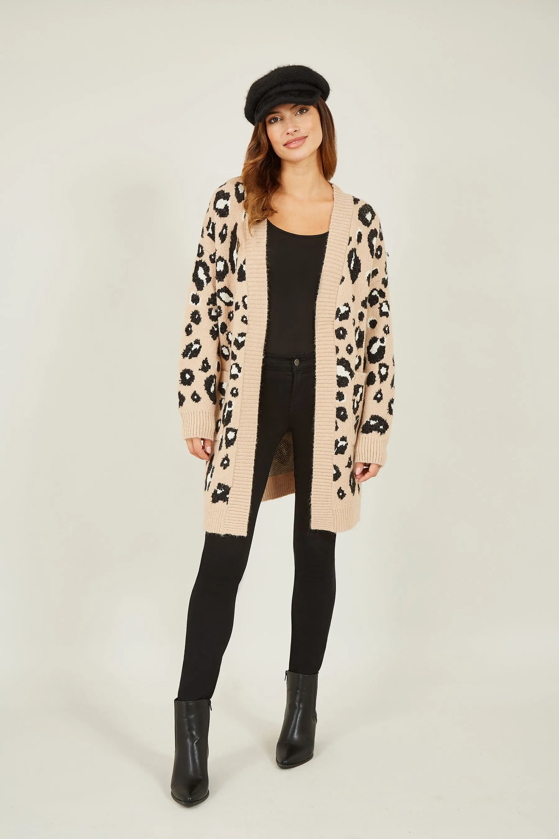 Yumi - Cardigan lungo lavorato a Animal Stampa con intarsi    