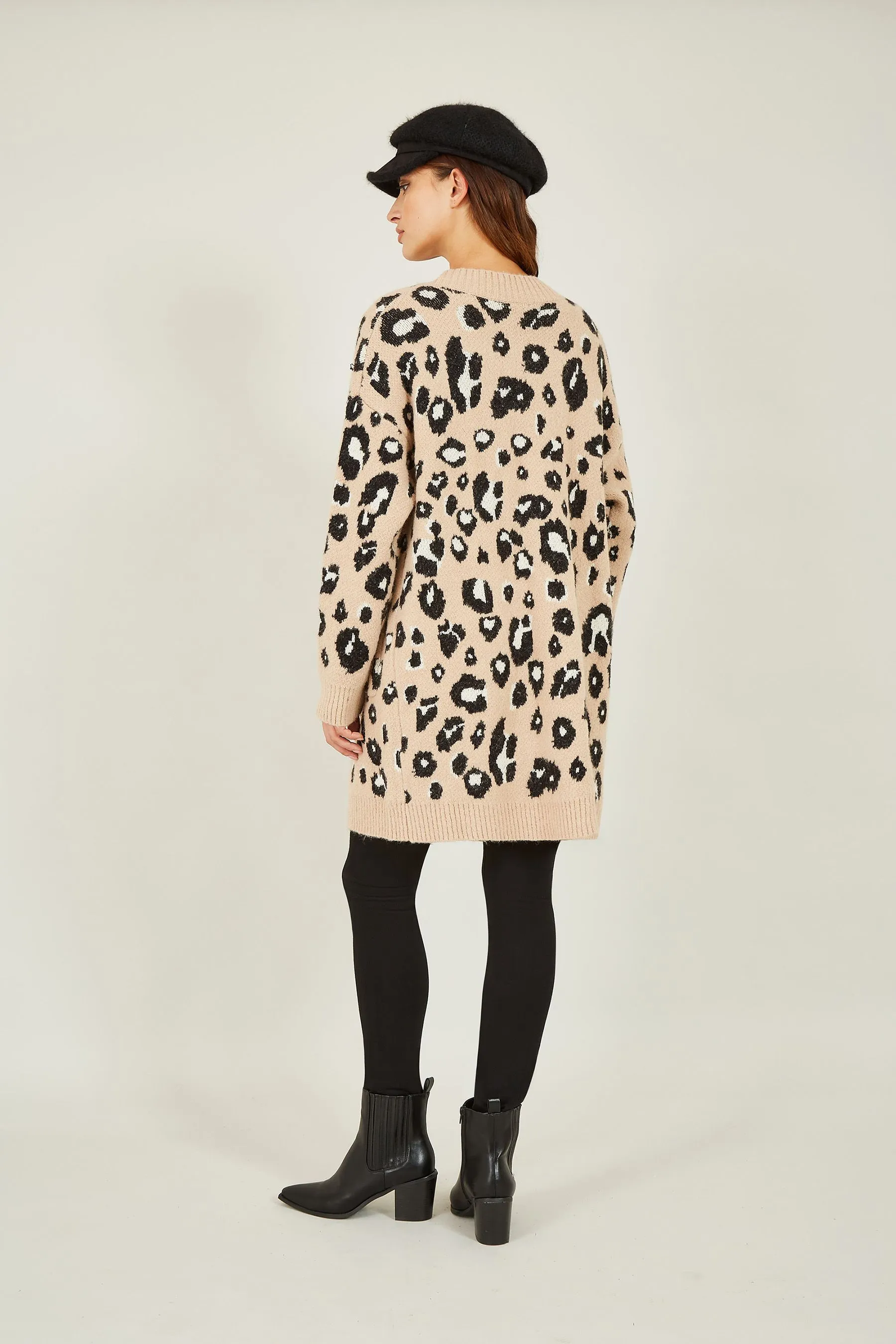 Yumi - Cardigan lungo lavorato a Animal Stampa con intarsi    